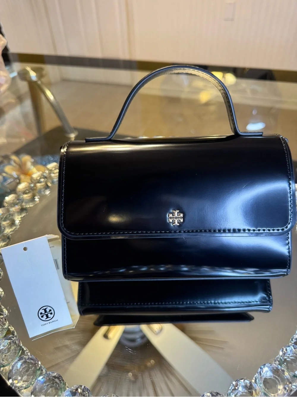 Tory Burch Black Patent Leather Top-Handle Crossbody